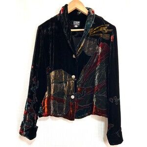 Citron Santa Monica Size M SILK Asian Velvet Black Burnout Kimono Jacket Top z